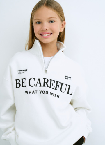 Свитшот с воротником-стойкой для девочек, Белый
