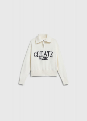 Вязаный джемпер с вышивкой для девочек, Бежевый