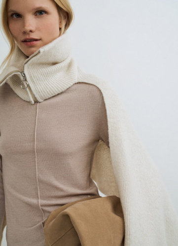 Шарф с воротником на молнии, Бежевый