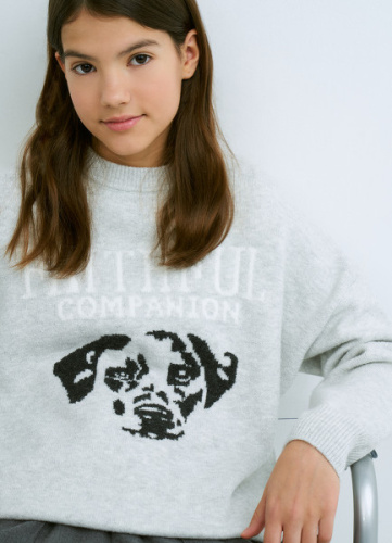 Вязаный джемпер с принтом для девочек, Серый