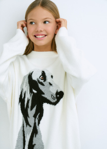 Вязаный джемпер с принтом для девочек, Бежевый