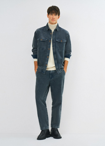 Брюки из вельвета с эффектом стирки, Синий