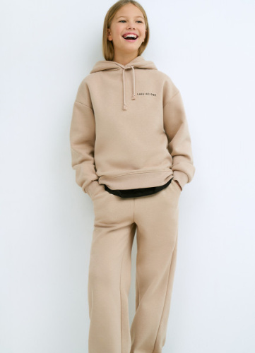 Широкие трикотажные брюки для девочек, Бежевый