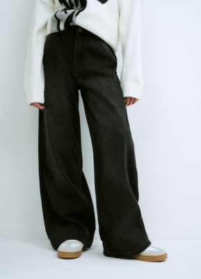 Утеплённые широкие джинсы с эффектом стирки для девочек, Серый