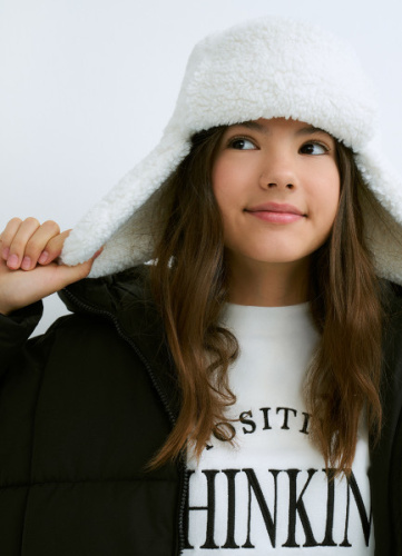 Шапка-ушанка из шерпы для девочек, Белый