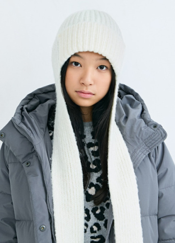 Вязаная шапка-ушанка для девочек, Белый