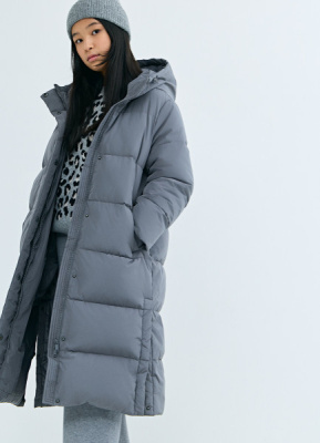 Длинный пуховик для девочек, Серый