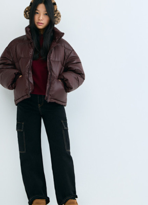 Короткий пуховик для девочек, Фиолетовый