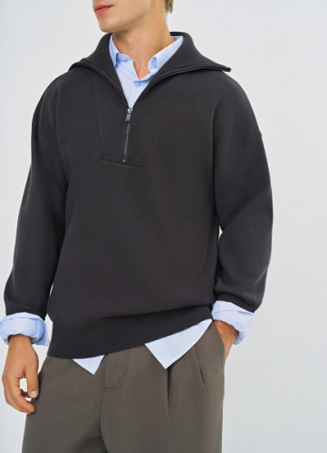 Джемпер с воротником-стойкой на молнии, Коричневый