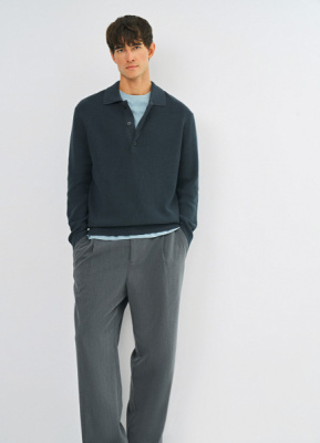 Вязаное поло с длинным рукавом, Зеленый