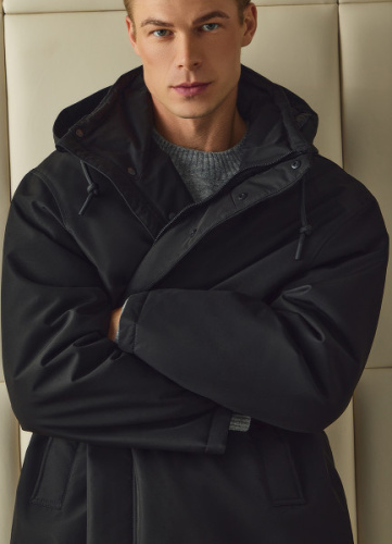 Удлинённая куртка с капюшоном, Черный