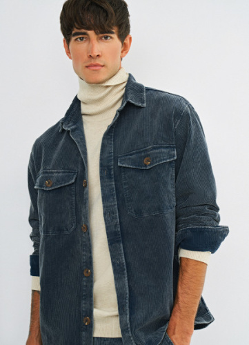 Рубашка из вельвета с эффектом стирки, Синий