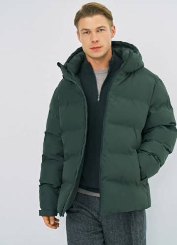 Утеплённая куртка с капюшоном и бесшовной стёжкой, Зеленый