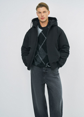 Утеплённая куртка с капюшоном, Черный