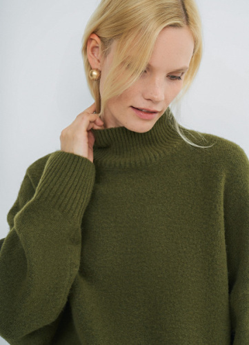 Свитер из мягкой пряжи с шерстью, Зеленый