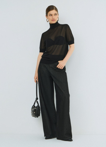 Полупрозрачный джемпер с коротким рукавом, Черный