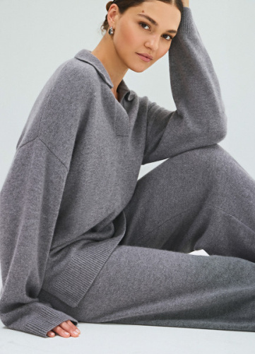 Джемпер поло из пряжи с ангорской шерстью, Серый