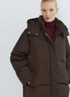 Пуховик с натуральным утеплителем, Коричневый