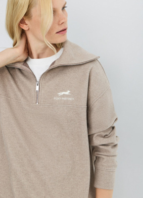 Толстовка с воротником-стойкой на молнии, Коричневый