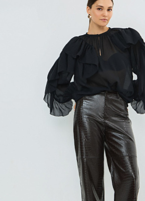 Блузка из лиоцелла с рюшами, Черный