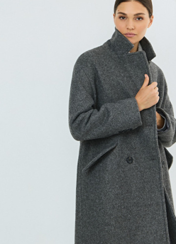 Длинное двубортное пальто, Серый