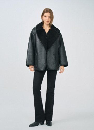 Дублёнка с искусственным мехом, Черный