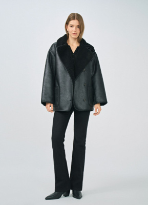 Дублёнка с искусственным мехом, Черный