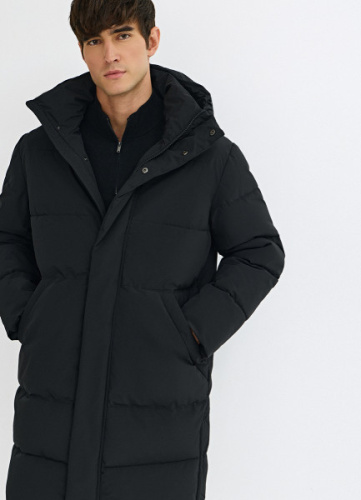 Удлинённая утеплённая куртка с капюшоном, Черный