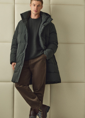 Удлинённая утеплённая куртка с капюшоном, Зеленый