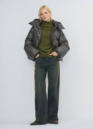 Короткий пуховик с натуральным пухом, Коричневый