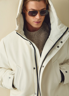 Удлинённая парка с капюшоном, Белый