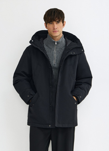 Удлинённая парка с капюшоном, Синий