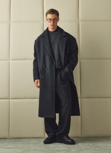 Удлинённое двубортное пальто из шерсти, Серый