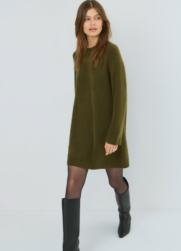 Вязаное платье из пряжи с шерстью, Зеленый
