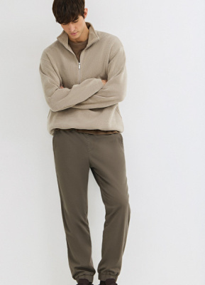 Утеплённые джоггеры из твила, Коричневый