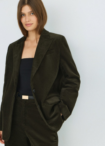 Однобортный жакет из вельвета, Зеленый