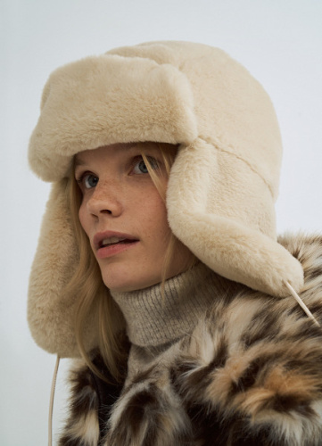 Шапка-ушанка из искусственного меха, Бежевый