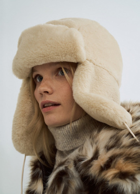 Шапка-ушанка из искусственного меха, Бежевый