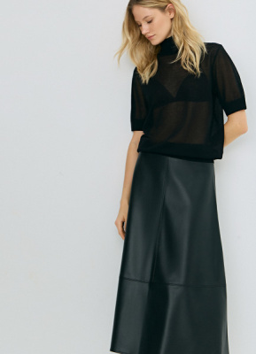 Юбка миди А-силуэта из искусственной кожи, Черный