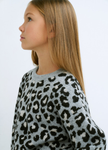Вязаный джемпер с леопардовым узором для девочек, Серый