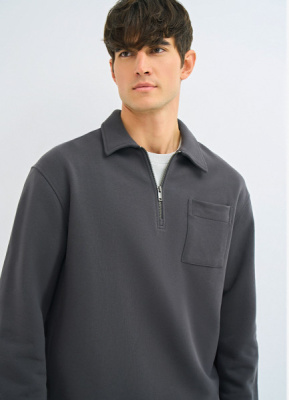 Толстовка с воротником поло на молнии, Серый