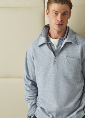 Толстовка с воротником поло на молнии, Серый