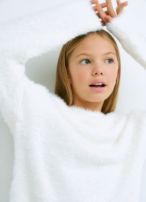 Пушистый джемпер для девочек, Бежевый