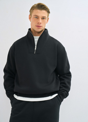 Толстовка с воротником-стойкой на молнии, Черный
