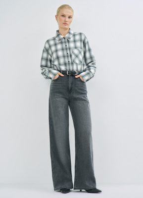 Утеплённые широкие джинсы, Серый