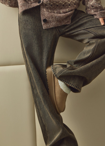 Утеплённые широкие джинсы, Серый