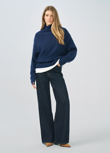 Утеплённые широкие джинсы, Синий