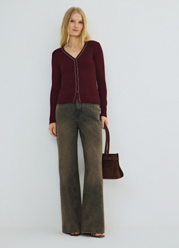 Кардиган с V-вырезом, Фиолетовый