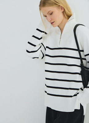 Джемпер с воротником-стойкой на молнии, Белый