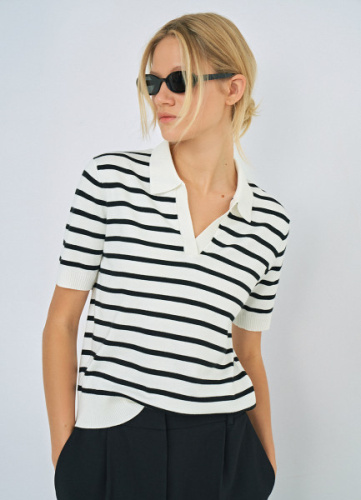 Джемпер с воротником-поло, Белый